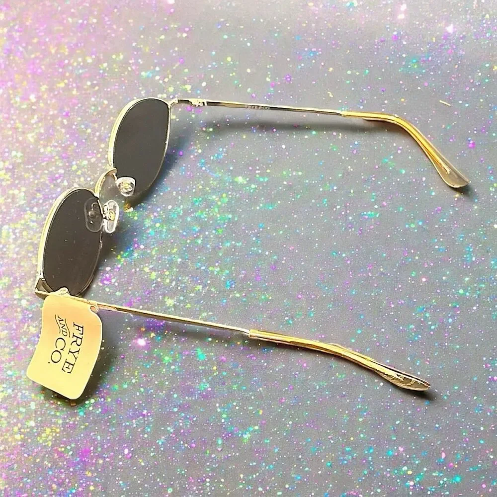 FRYE & CO Metal Almond Sunglasses in Shiny Gold NWOB